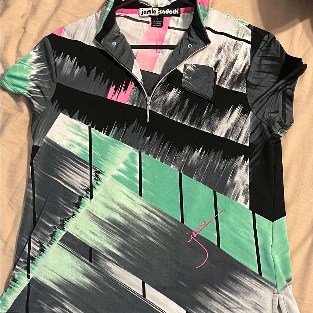 Jamie Sadock Women's Abstract Black, Green, and Pink Top